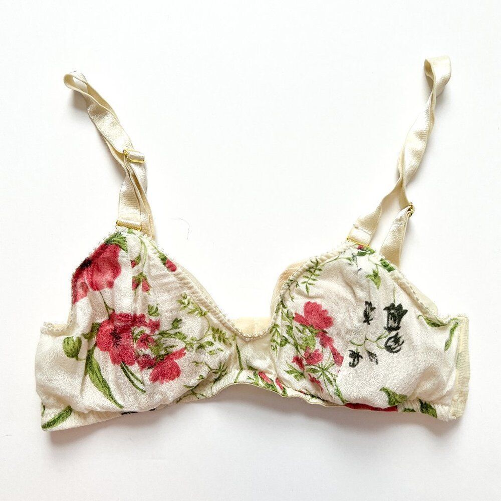 Ethics & Aesthetics White Floral Padded Bralette Bra Size Small